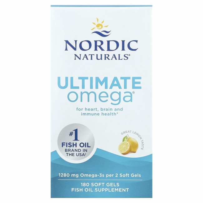 Nordic Naturals, Ultimate Omega, со вкусом лимона, 640 мг, 180 капсул Nordic Naturals, Ultimate Omega, со вкусом лимона, 640 мг, 180 капсул