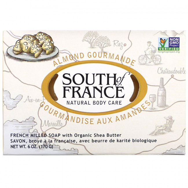 South of France, Almond Gourmande, мыло французского помола с органическим маслом ши, 170 г (6 унций) South of France, Almond Gourmande, мыло французского помола с органическим маслом ши, 170 г (6 унций)