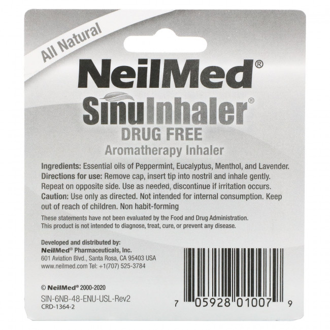 NeilMed, SinuInhaler, ароматерапевтический ингалятор, без лекарств, 2 ингалятора, 0,4 г (0,014 унции) NeilMed, SinuInhaler, ароматерапевтический ингалятор, без лекарств, 2 ингалятора, 0,4 г (0,014 унции)