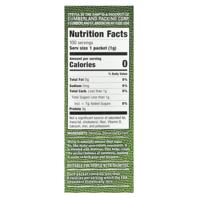 In the Raw, Stevia In The Raw®, нулевой подсластитель, 100 пакетиков, 100 г (3,5 унции) In the Raw, Stevia In The Raw®, нулевой подсластитель, 100 пакетиков, 100 г (3,5 унции)