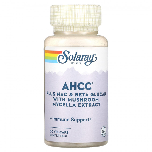 Solaray, AHCC Plus NAC и бета-глюкан с экстрактом грибного мицелия, 30 растительных капсул Solaray, AHCC Plus NAC и бета-глюкан с экстрактом грибного мицелия, 30 растительных капсул