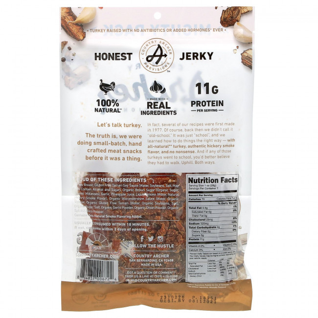 Country Archer Jerky, Turkey Jerky, Hickory Smoke, 7 oz (198 g) Country Archer Jerky, Turkey Jerky, Hickory Smoke, 7 oz (198 g)