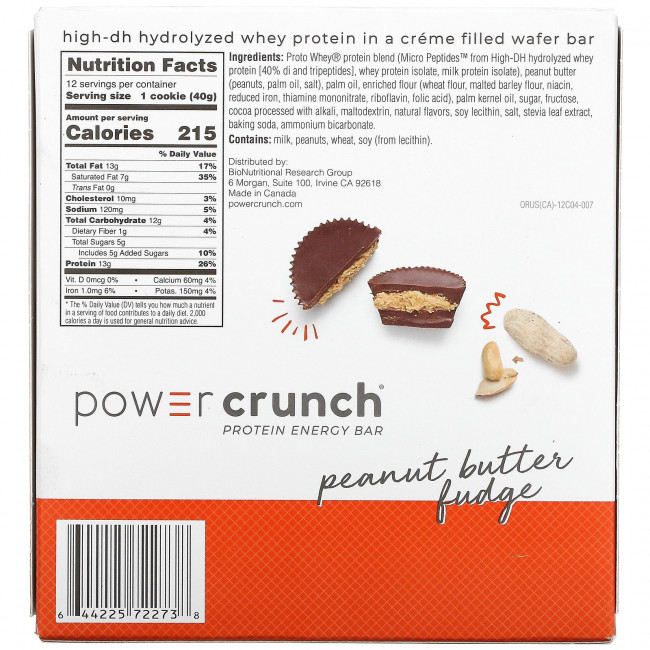 BNRG, Power Crunch, протеиновый энергетический батончик со вкусом арахисового масла и ирисок, 12 шт. по 40 г BNRG, Power Crunch, протеиновый энергетический батончик со вкусом арахисового масла и ирисок, 12 шт. по 40 г