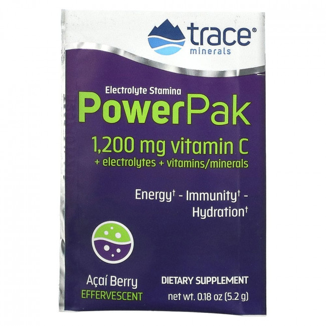 Trace Minerals ®, электролит для повышения выносливости, PowerPak, со вкусом ягод асаи, 30 пакетиков по 5,2 г (0,18 унции) Trace Minerals ®, электролит для повышения выносливости, PowerPak, со вкусом ягод асаи, 30 пакетиков по 5,2 г (0,18 унции)