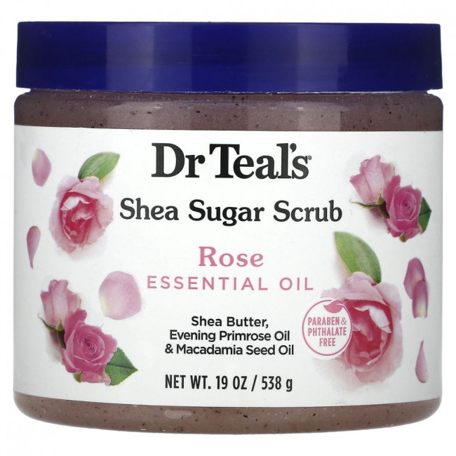 Dr. Teals, сахарный скраб с маслом ши, эфирное масло розы, 538 г (19 унций)