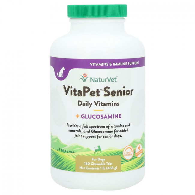 NaturVet, VitaPet Senior, ежедневные витамины и глюкозамин, для собак, 180 жевательных таблеток, 1 фунт (468 г) NaturVet, VitaPet Senior, ежедневные витамины и глюкозамин, для собак, 180 жевательных таблеток, 1 фунт (468 г)