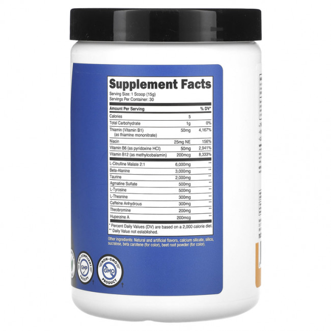Nutricost, Performance, PRE, предтренировочный комплекс, персик и манго, 452 г (1 фунт)
