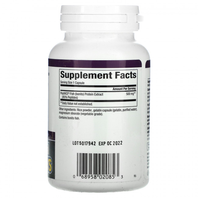 Natural Factors, PeptACE, рыбьи пептиды, 500 мг, 90 капсул Natural Factors, PeptACE, рыбьи пептиды, 500 мг, 90 капсул