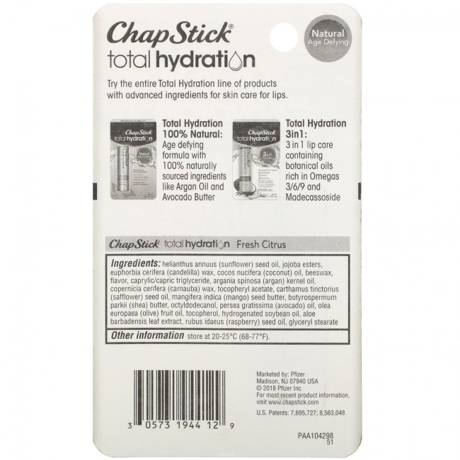 Chapstick, Total Hydration, бальзам для губ, «Свежий цитрус», 3,5 г