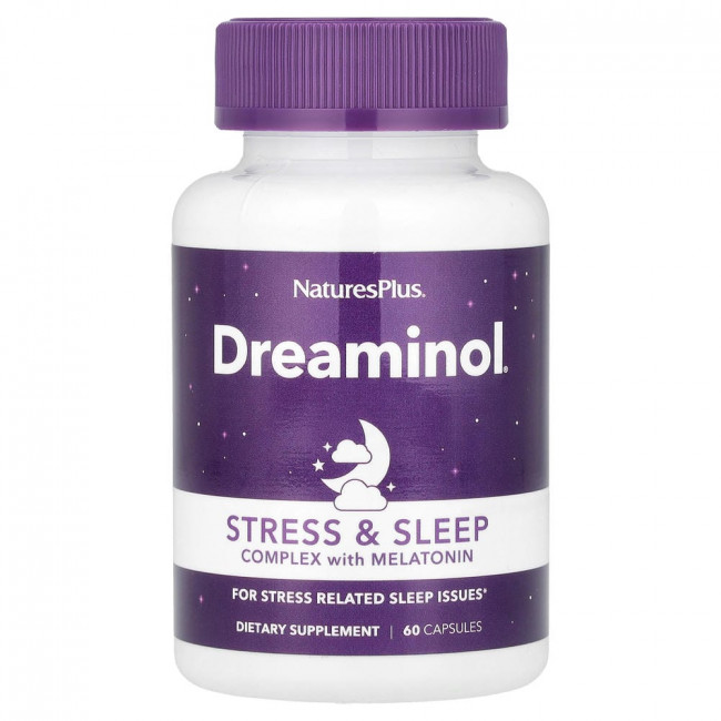 NaturesPlus, Dreaminol®, комплекс для снятия стресса и улучшения сна с мелатонином, 60 капсул