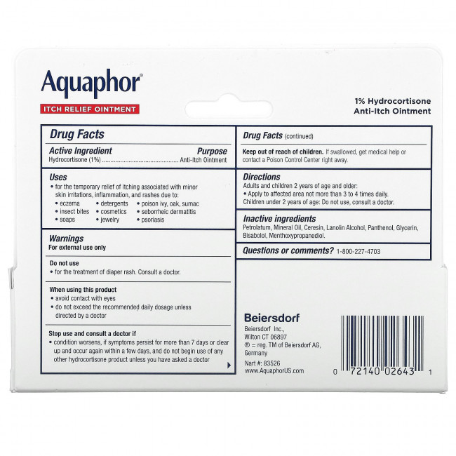 Aquaphor, Мазь для снятия зуда, максимальная сила, без отдушек, 1 унция (28 г) Aquaphor, Мазь для снятия зуда, максимальная сила, без отдушек, 1 унция (28 г)