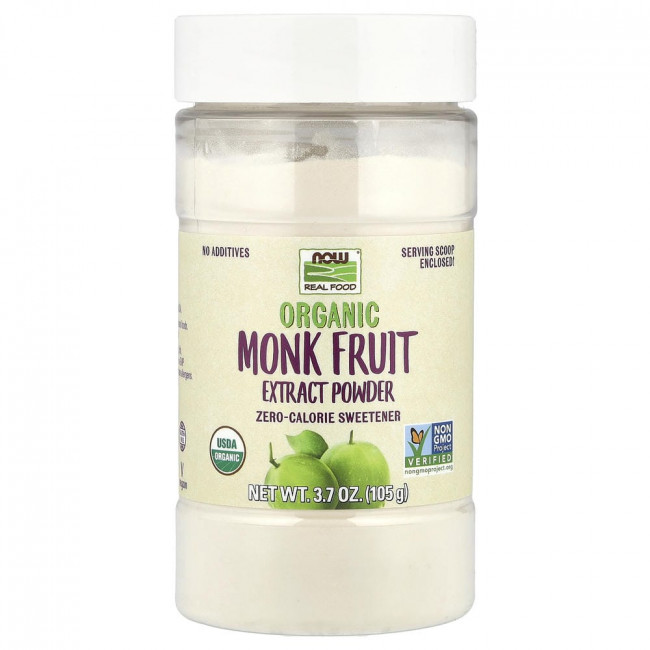 NOW Foods, органический порошок экстракта плодов монкфрута, низкокалорийный подсластитель, 105 г (3,7 унции) NOW Foods, органический порошок экстракта плодов монкфрута, низкокалорийный подсластитель, 105 г (3,7 унции)