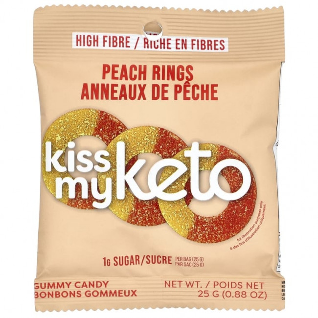 Kiss My Keto, Gummy Candy, персиковые кольца, 8 пакетиков по 25 г (0,88 унции) (Товар снят с продажи) Kiss My Keto, Gummy Candy, персиковые кольца, 8 пакетиков по 25 г (0,88 унции) (Товар снят с продажи)