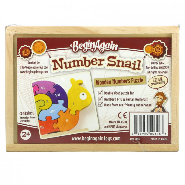 Begin Again Toys, Number Snail, Teach & Play Puzzle, 2+ Years, 10 шт. Begin Again Toys, Number Snail, Teach & Play Puzzle, 2+ Years, 10 шт.