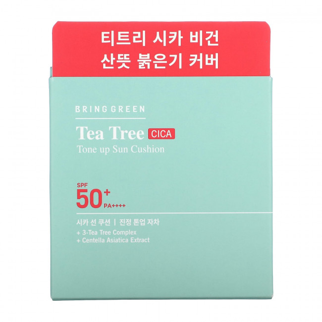 Bring Green, Tea Tree CICA Tone Up Sun Cushion, SPF 50+ PA ++++, 15 г (0,52 унции)