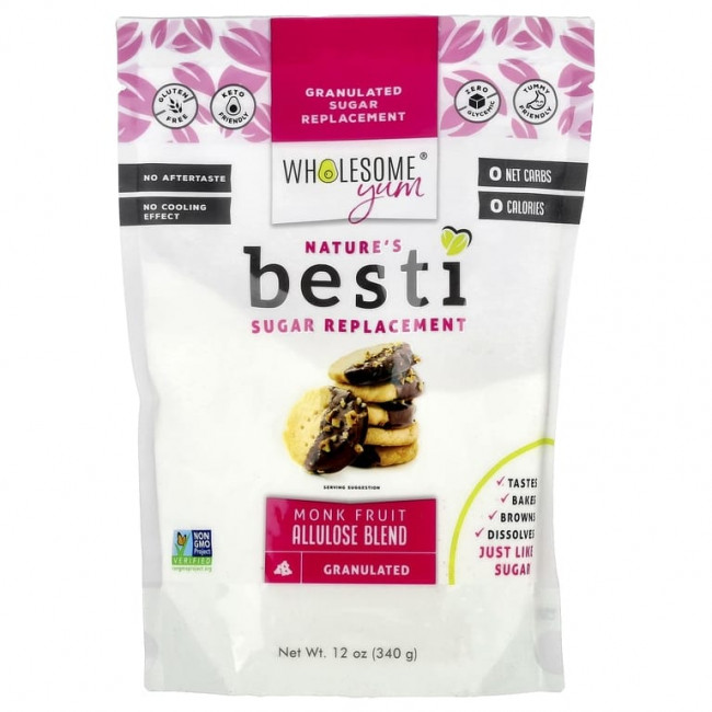 Wholesome Yum, Besti, заменитель сахара в гранулах, смесь аллулозы из плодов архата, 340 г (12 унций) Wholesome Yum, Besti, заменитель сахара в гранулах, смесь аллулозы из плодов архата, 340 г (12 унций)