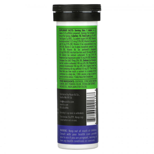 Nuun, Hydration, витамины и кофеин, шипучая витаминная добавка, ежевика и цитрус, 12 таблеток