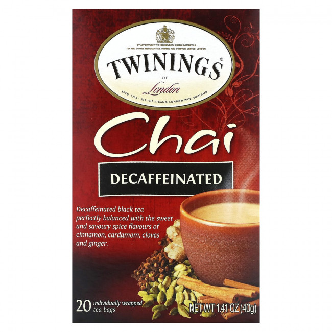 Twinings, Chai, без кофеина, 20 чайных пакетиков в индивидуальной упаковке, 40 г (1,41 унции) Twinings, Chai, без кофеина, 20 чайных пакетиков в индивидуальной упаковке, 40 г (1,41 унции)