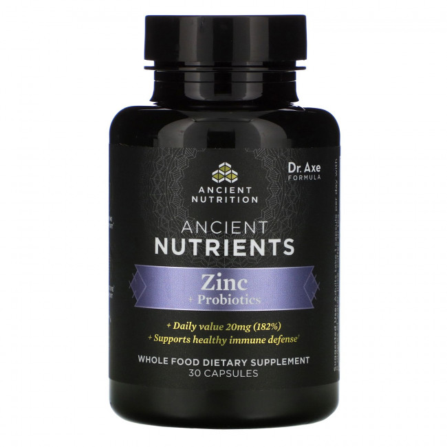 Dr. Axe / Ancient Nutrition, Ancient Nutrients, цинк + пробиотики, 30 капсул Dr. Axe / Ancient Nutrition, Ancient Nutrients, цинк + пробиотики, 30 капсул