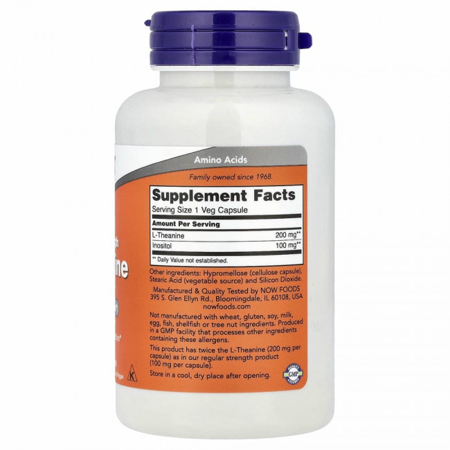 NOW Foods, L-теанин двойной силы, 200 мг, 120 вегетарианских капсул NOW Foods, L-теанин двойной силы, 200 мг, 120 вегетарианских капсул