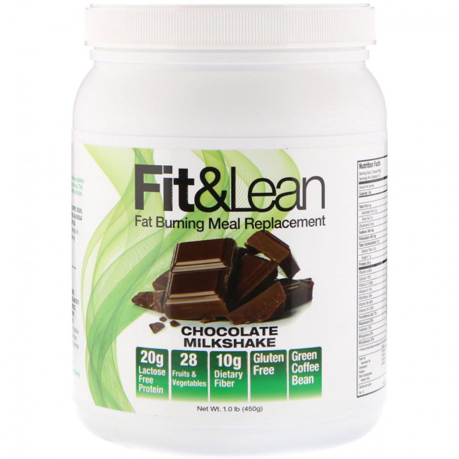 Fit & Lean, Жиросжигающий заменитель пищи, шоколадный молочный коктейль, 1,0 фунт (450 г) Fit & Lean, Жиросжигающий заменитель пищи, шоколадный молочный коктейль, 1,0 фунт (450 г)