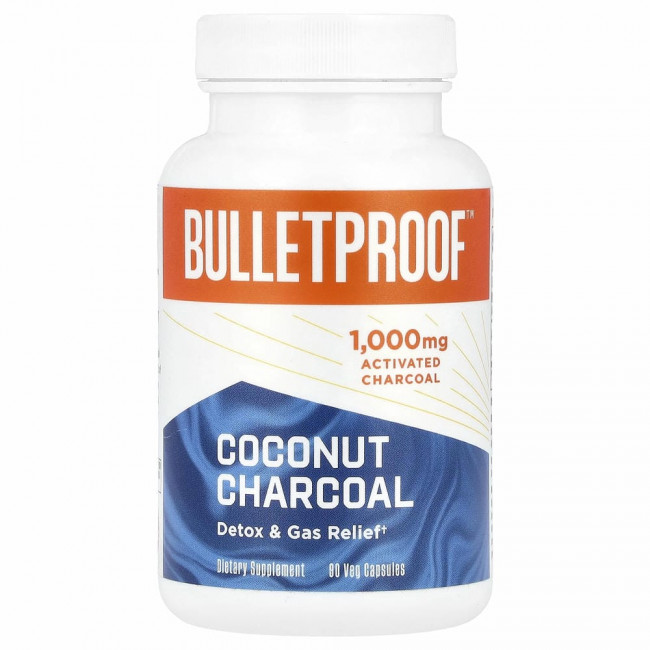 BulletProof, кокосовый уголь, средство для выведения токсинов и газов, 1000 мг, 90 вегетарианских капсул BulletProof, кокосовый уголь, средство для выведения токсинов и газов, 1000 мг, 90 вегетарианских капсул