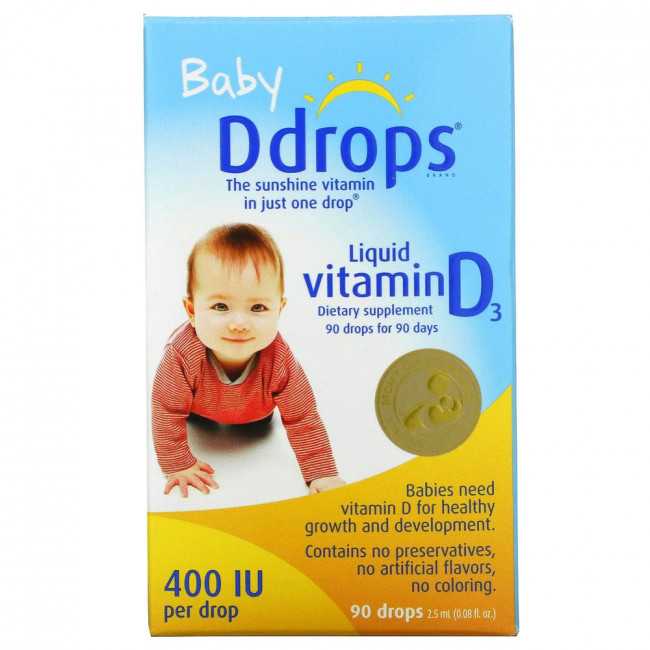 Ddrops, жидкий витамин D3 для детей, 400 МЕ, 90 капель, 2,5 мл (0,08 мл) Ddrops, жидкий витамин D3 для детей, 400 МЕ, 90 капель, 2,5 мл (0,08 мл)