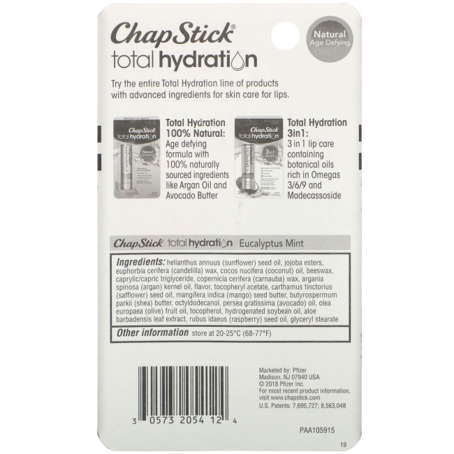 Chapstick, Total Hydration, бальзам для губ, «Эвкалипт и мята», 3,5 г