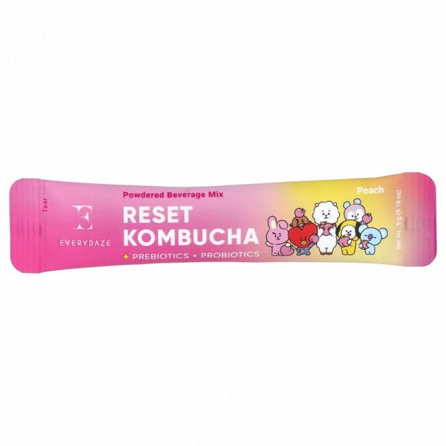 Everydaze, Reset Kombucha, порошковая смесь для напитка, персиковый вкус, 10 пакетиков по 5 г каждый. Everydaze, Reset Kombucha, порошковая смесь для напитка, персиковый вкус, 10 пакетиков по 5 г каждый.