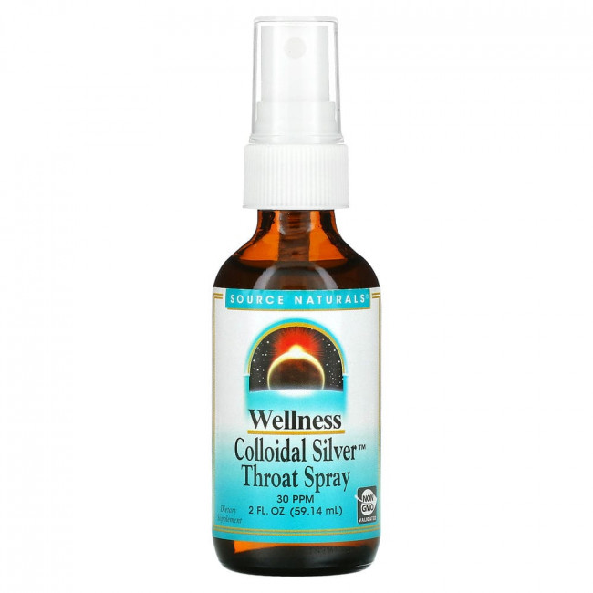 Source Naturals, Wellness, спрей для горла с коллоидным серебром, 30 част./млн, 59,14 мл (2 жидк. унции)