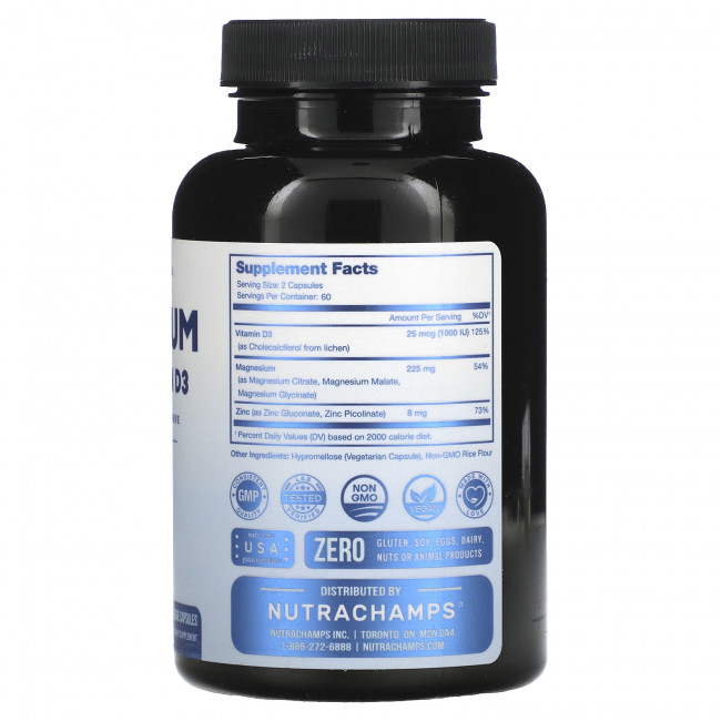 NutraChamps, Magnesium, Zinc & Vitamin D3, 120 Veggie Capsules NutraChamps, Magnesium, Zinc & Vitamin D3, 120 Veggie Capsules