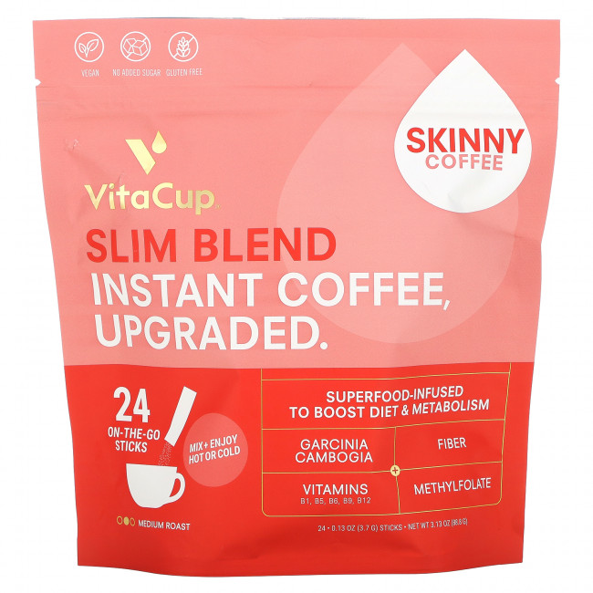 VitaCup, Растворимый кофе Slim Blend, средней обжарки, 24 палочки, по 3,7 г (0,13 унции) каждая VitaCup, Растворимый кофе Slim Blend, средней обжарки, 24 палочки, по 3,7 г (0,13 унции) каждая
