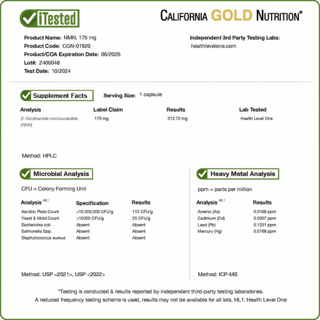 California Gold Nutrition, NMN (никотинамид мононуклеотид), 175 мг, 60 растительных капсул California Gold Nutrition, NMN (никотинамид мононуклеотид), 175 мг, 60 растительных капсул