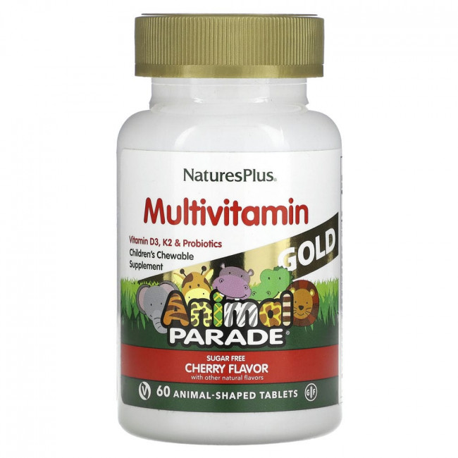 NaturesPlus, Source of Life, Animal Parade Gold, жевательные мультивитамины с микроэлементами для детей, со вкусом вишни, 60 таблеток в форме животных NaturesPlus, Source of Life, Animal Parade Gold, жевательные мультивитамины с микроэлементами для детей, со вкусом вишни, 60 таблеток в форме животных