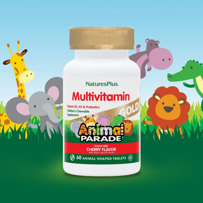 NaturesPlus, Source of Life, Animal Parade Gold, жевательные мультивитамины с микроэлементами для детей, со вкусом вишни, 60 таблеток в форме животных NaturesPlus, Source of Life, Animal Parade Gold, жевательные мультивитамины с микроэлементами для детей, со вкусом вишни, 60 таблеток в форме животных