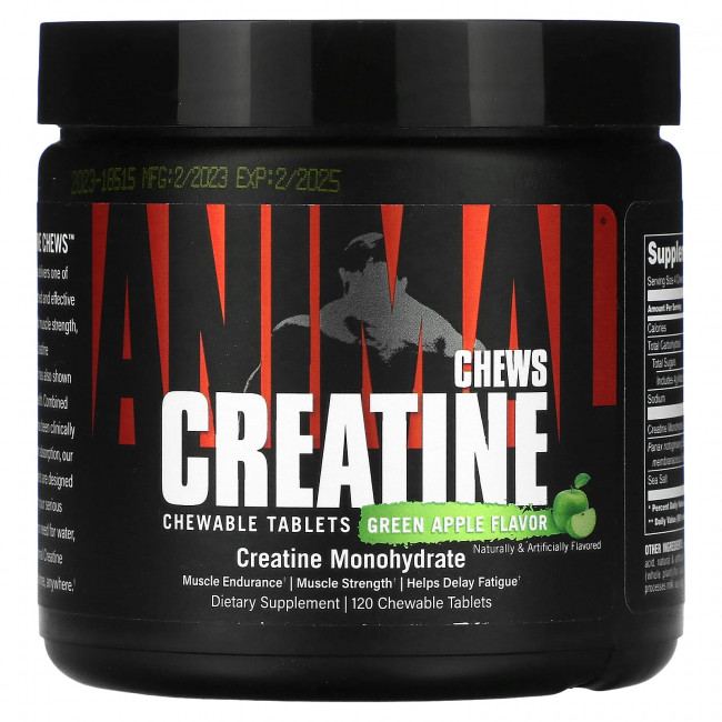 Animal, Creatine Chews, зеленое яблоко, 120 жевательных таблеток Animal, Creatine Chews, зеленое яблоко, 120 жевательных таблеток