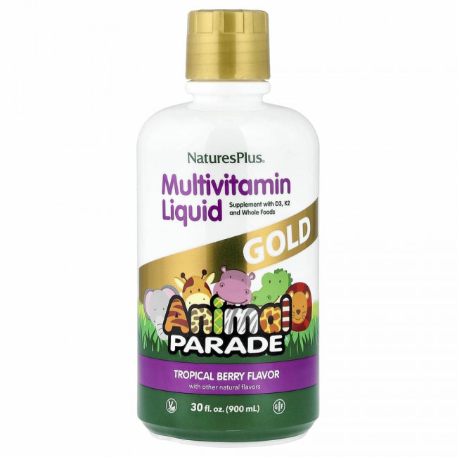 NaturesPlus, Source of Life, Animal Parade, Gold Liquid, мультивитамины для детей в жидкой форме, вкус тропических ягод, 887,10 мл (30 жидк. унций)