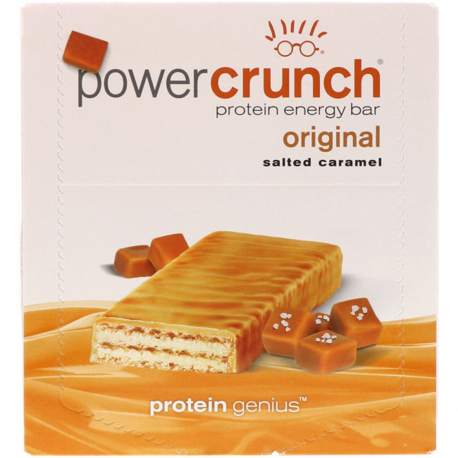 BNRG, Протеиновый энергетический батончик Power Crunch, оригинальная рецептура, соленая карамель, 12 батончиков, 40 г каждый BNRG, Протеиновый энергетический батончик Power Crunch, оригинальная рецептура, соленая карамель, 12 батончиков, 40 г каждый