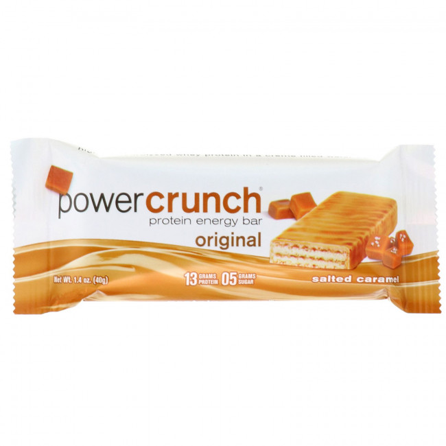 BNRG, Протеиновый энергетический батончик Power Crunch, оригинальная рецептура, соленая карамель, 12 батончиков, 40 г каждый BNRG, Протеиновый энергетический батончик Power Crunch, оригинальная рецептура, соленая карамель, 12 батончиков, 40 г каждый