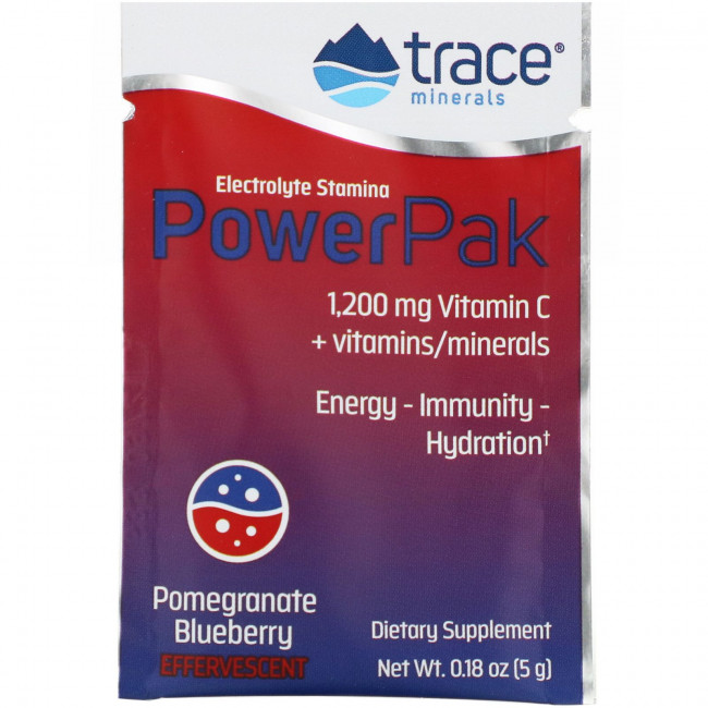 Trace Minerals ®, электролит для повышения выносливости, PowerPak, со вкусом граната и черники, 30 пакетиков по 5 г (0,18 унции) Trace Minerals ®, электролит для повышения выносливости, PowerPak, со вкусом граната и черники, 30 пакетиков по 5 г (0,18 унции)
