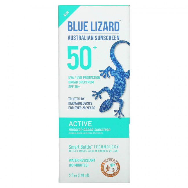 Blue Lizard Australian Sunscreen, Active, солнцезащитный лосьон на минеральной основе с SPF 50+, 148 мл (5 жидк. унций)