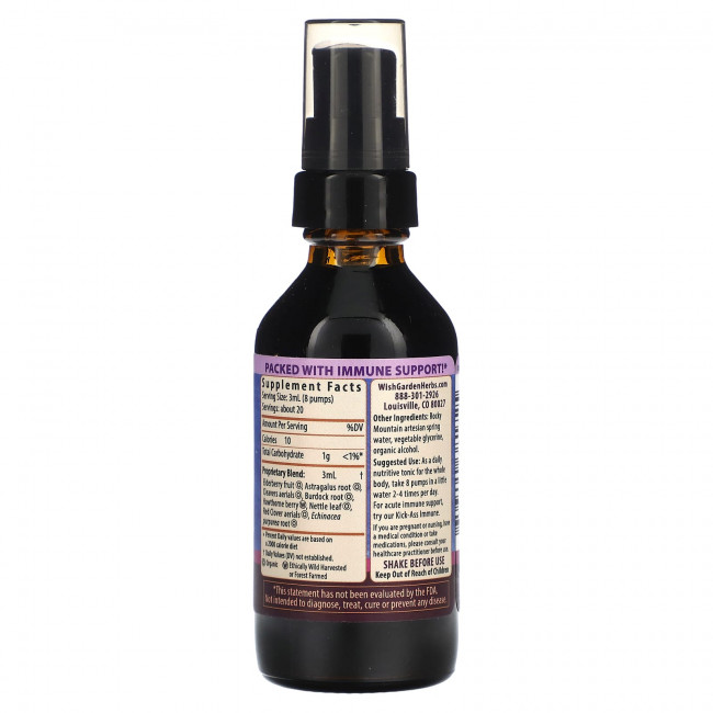 WishGarden Herbs, Kick-Ass Daily Immune, бузина и астрагал, 59 мл (2 жидк. Унции) WishGarden Herbs, Kick-Ass Daily Immune, бузина и астрагал, 59 мл (2 жидк. Унции)