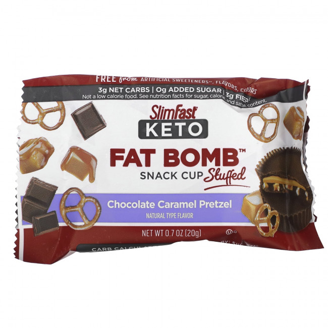 SlimFast, Keto, чашка для снеков, фаршированная жиром, шоколадно-карамельный крендель, 12 шт., 20 г (0,7 унции) SlimFast, Keto, чашка для снеков, фаршированная жиром, шоколадно-карамельный крендель, 12 шт., 20 г (0,7 унции)
