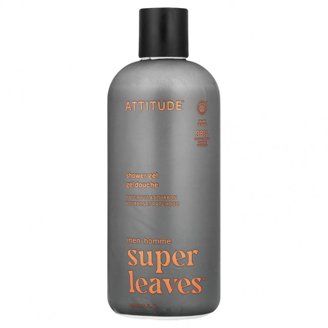 ATTITUDE, Super Leaves™, гель для душа, для мужчин, пачули и бурбон, 415 мл (14 жидк. унций) ATTITUDE, Super Leaves™, гель для душа, для мужчин, пачули и бурбон, 415 мл (14 жидк. унций)