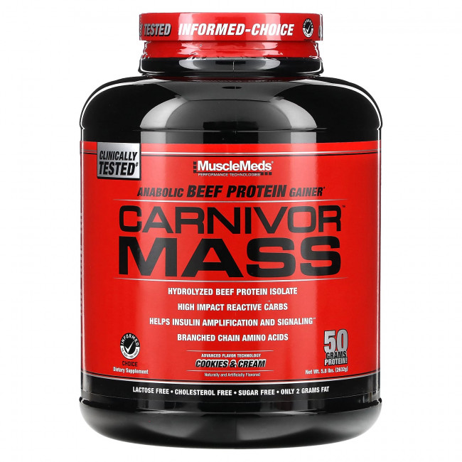 MuscleMeds, Carnivor Mass, анаболический протеин из говядины, печенье и сливки, 2632 г (5,8 фунта) MuscleMeds, Carnivor Mass, анаболический протеин из говядины, печенье и сливки, 2632 г (5,8 фунта)