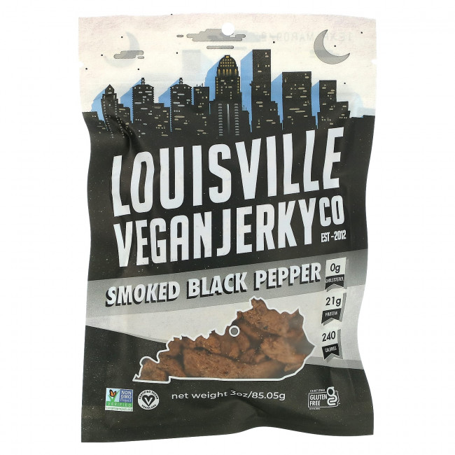 Louisville Vegan Jerky Co, Копченый черный перец, 85,05 г (3 унции) Louisville Vegan Jerky Co, Копченый черный перец, 85,05 г (3 унции)