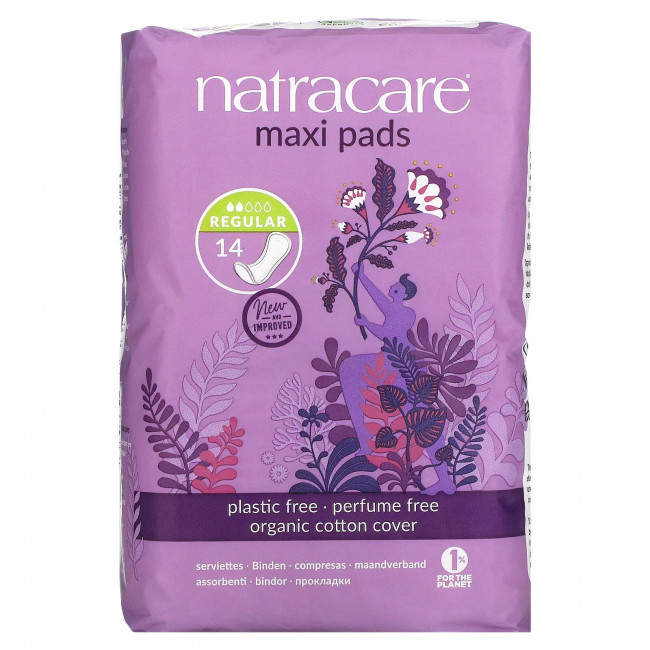 Natracare, Maxi, прокладки с поверхностью из органического хлопка, обычные, 14 шт. Natracare, Maxi, прокладки с поверхностью из органического хлопка, обычные, 14 шт.