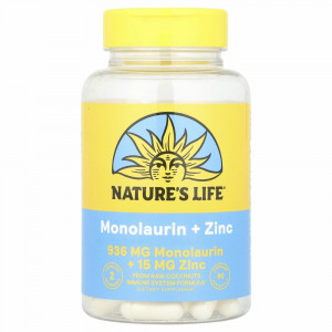 Nature's Life, Монолаурин и цинк, 90 вегетарианских капсул