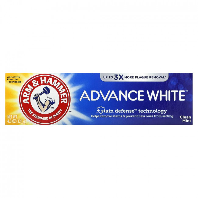 Arm & Hammer, Advance White, высокоэффективная отбеливающая зубная паста, чистый аромат мяты, 4,3 унции (121 г) Arm & Hammer, Advance White, высокоэффективная отбеливающая зубная паста, чистый аромат мяты, 4,3 унции (121 г)