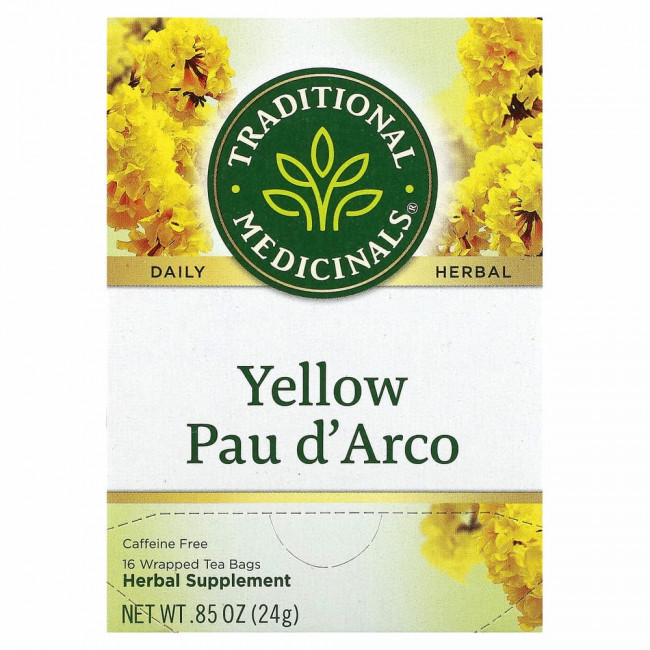 Traditional Medicinals, Yellow Pau d 'Arco, без кофеина, 16 чайных пакетиков, 24 г (0,85 унции) Traditional Medicinals, Yellow Pau d 'Arco, без кофеина, 16 чайных пакетиков, 24 г (0,85 унции)